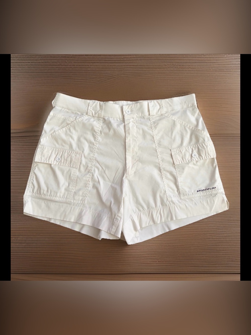 Sportif USA white cargo shorts men’s Sz 36 back zipper pockets